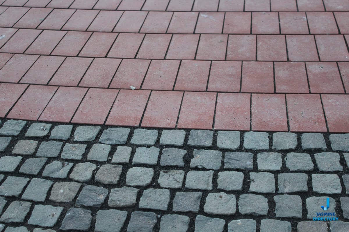 Red and dark grey pavement