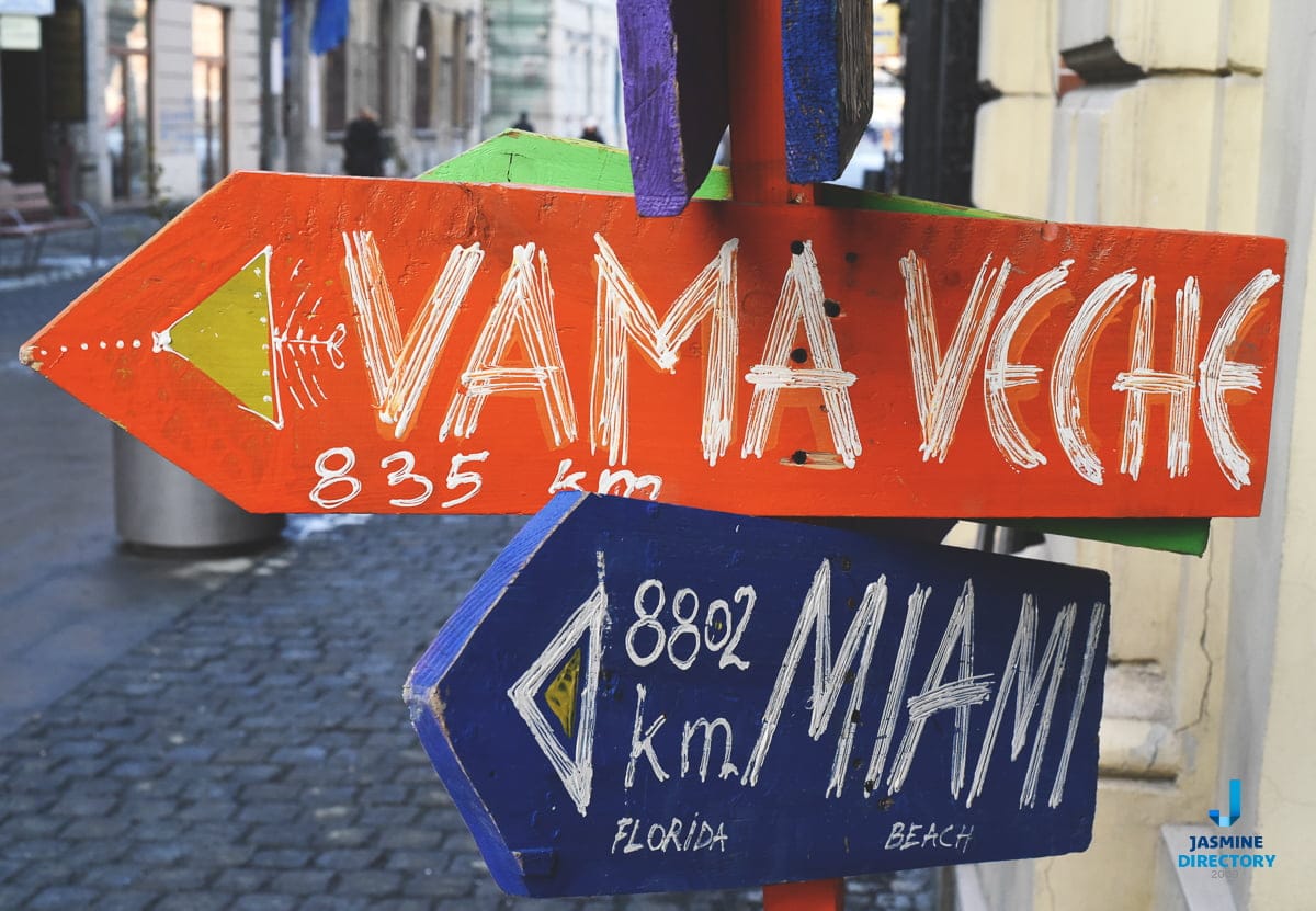 Romanian vama veche and Mamaia sign