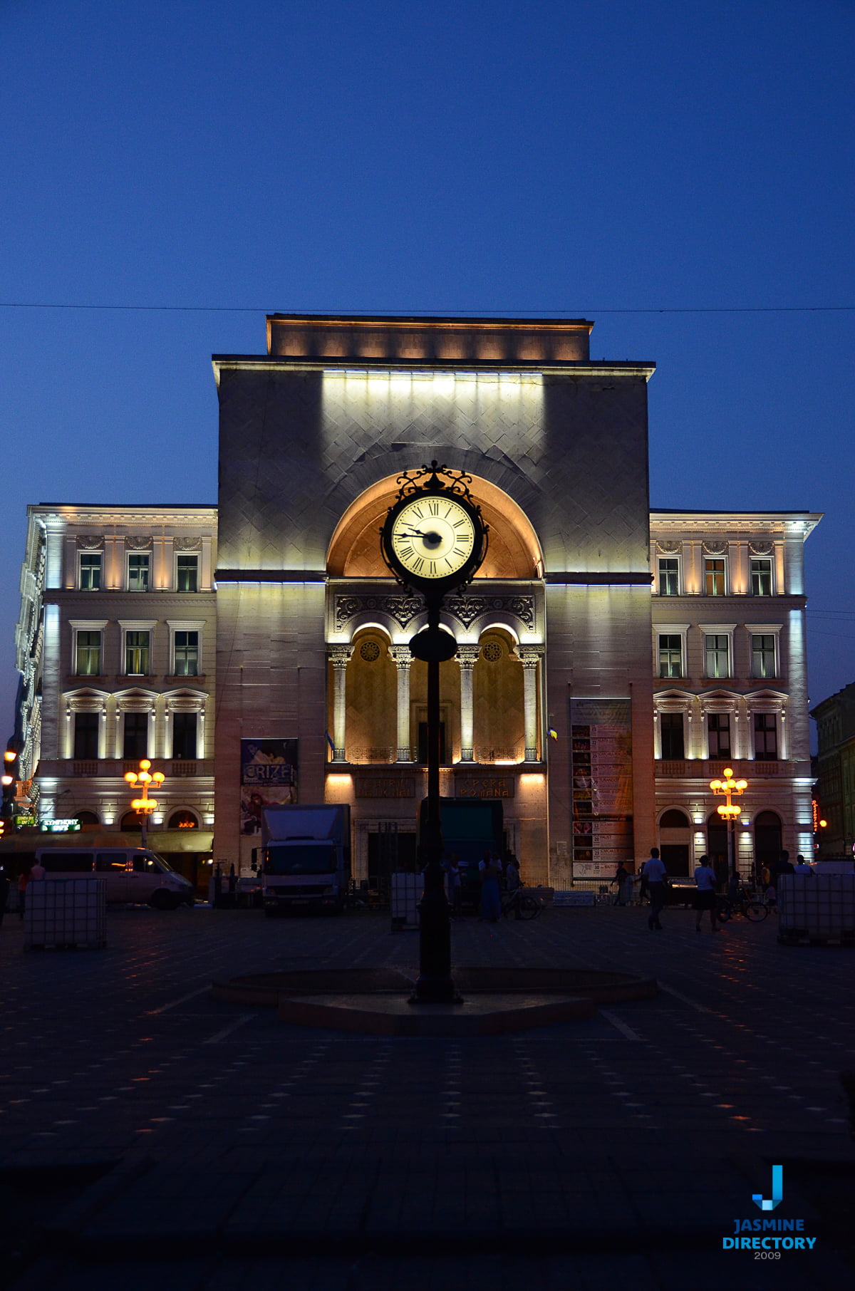 Symmetrical building shot by night