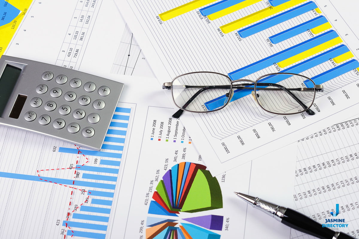 Business report image with multicolored chart