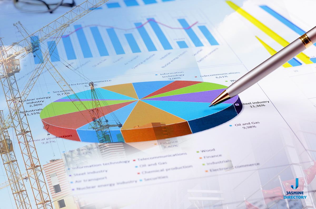 Business report image with multicolored chart