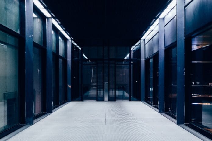 a long hallway with servers