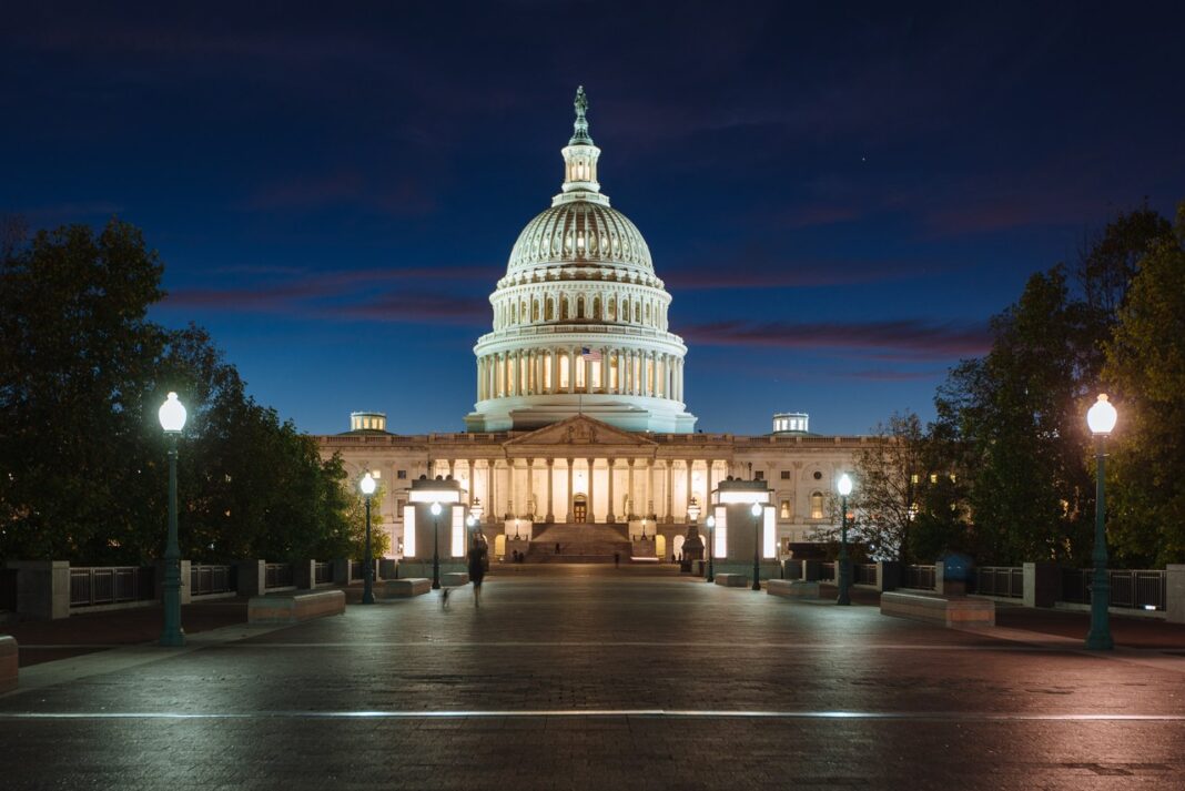 Capitol building represents governmental authority for Missouri legal directory guide The illuminated U.S. Capitol Building at dusk with its iconic dome and neoclassical columns, symbolizing governmental authority for a Missouri law firm directory.