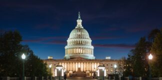 Missouri law firm directories: the 2026 guide The illuminated U.S. Capitol Building at dusk with its iconic dome and neoclassical columns, symbolizing governmental authority for a Missouri law firm directory.