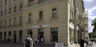 How a business directory differs from a marketplace Street corner view of Central Market storefront with pedestrians on plaza, illustrating the physical business directory model compared to digital marketplace platforms.