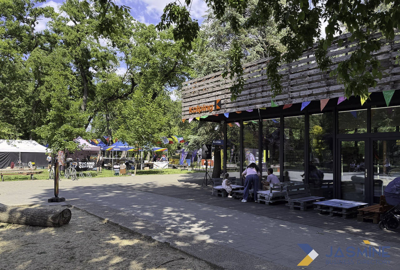 Contemporary outdoor cultural venue with horizontal slat architecture