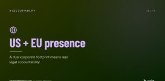 Building a US law firm’s presence through directories Presentation slide displaying 'US + EU presence' headline with globe icon on gradient background, illustrating international visibility strategies for law firm directory listings.
