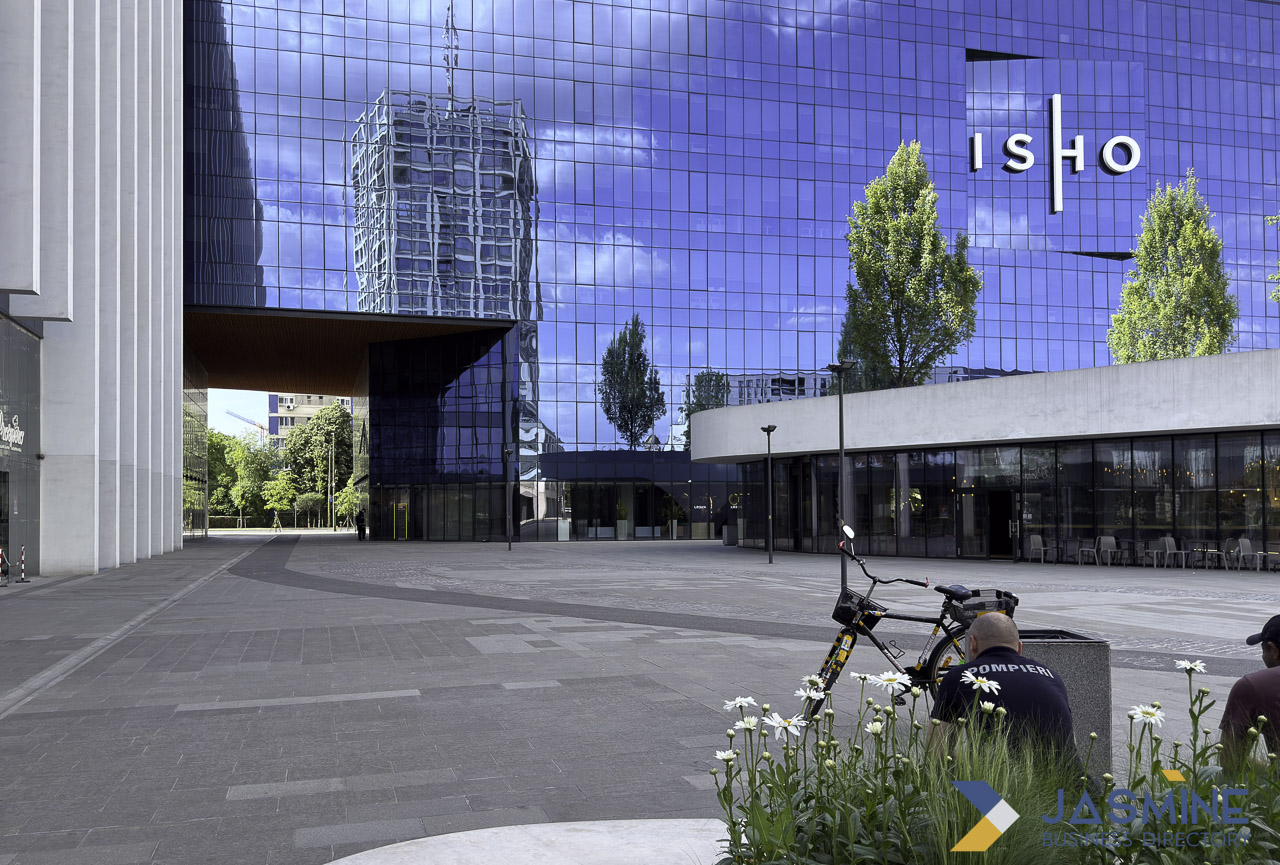 Modern commercial building with glass facade