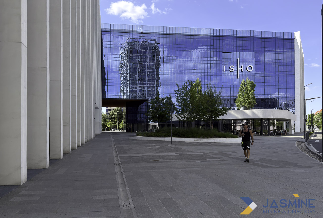 Modern glass-facade commercial building