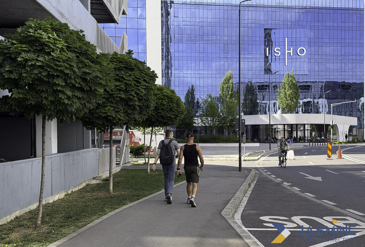 Modern urban development with pedestrians