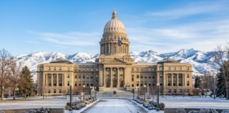 Choosing a law firm directory in Idaho for 2026 The Idaho State Capitol building with its distinctive dome and neoclassical columns, photographed in winter with snow-covered grounds, representing the jurisdiction for legal directory searches.