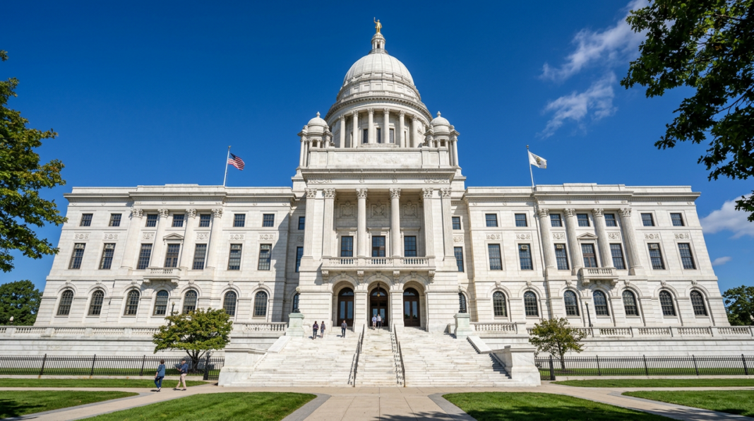 state-house-capitol-building-neoclassical-dome-facade-2026-providence The Rhode Island State House with its distinctive white dome and columned facade symbolizes the state's legal system and framework for legal professional directories.