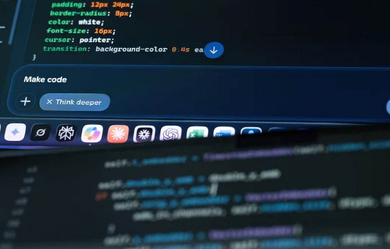 Computer screen showing a code editor with CSS syntax and development interface panel, illustrating the technical tools used in website SEO optimization.