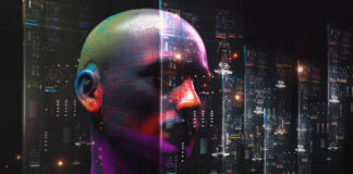 Why do gamers avoid AI-generated reviews Double exposure portrait blending a human profile with illuminated city skyscrapers and glitch effects, representing digital transformation and AI integration themes.