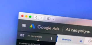 Computer screen displaying Google Ads dashboard with campaign list and navigation menu, illustrating the paid search advertising platform discussed in the article about AI impact on search traffic.