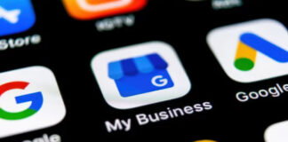 Geofencing Ads Need Directory NAP Data to Work Smartphone screen showing Google My Business and Maps app icons, essential tools for maintaining accurate business name, address, and phone data used in geofencing advertising campaigns.