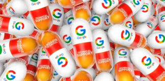 How TikTok Is Transforming Health Awareness into Real-World Influence Scattered pill-shaped capsules bearing Google logos and technical support text demonstrate how branded materials build recognition through repeated visual exposure in impression-based marketing.