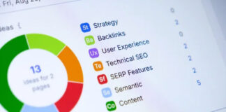 The Best Free Tools for Technical SEO Computer screen shows an SEO analytics dashboard with a colorful donut chart and category legend, illustrating the type of technical tools discussed in the article about free SEO resources.