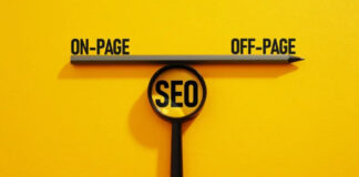 Cut Ad Spend, Boost ROI: Directory-First Advertising Magnifying glass with SEO text in lens balances a pencil on yellow background, symbolizing strategic optimization approach to directory advertising and return on investment.