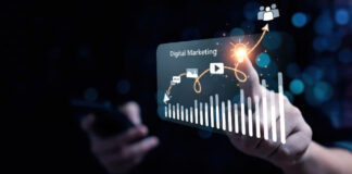 The Decline of the Banner Ad: What Comes Next? Hand holds smartphone displaying holographic digital marketing interface with charts and icons, illustrating modern alternatives to traditional banner advertisements.