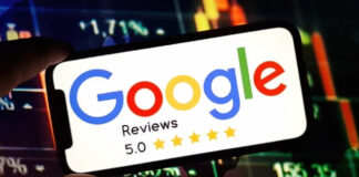 Review Snippet Schema: Earning Stars in Search Results Smartphone screen showing Google Reviews interface with a perfect 5.0 star rating, illustrating how review snippet schema displays star ratings in search results.
