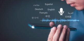 Navigate Asian Language Directory Challenges Person holding smartphone with holographic display showing multiple language options including Chinese, Japanese, and Korean, illustrating modern solutions for Asian language directory navigation challenges.
