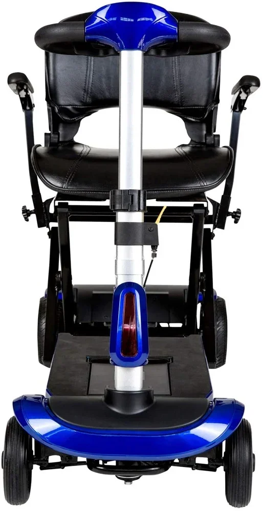 Drive Medical ZooMe Auto-Flex foldable mobility scooter, front view showing handlebars and seat