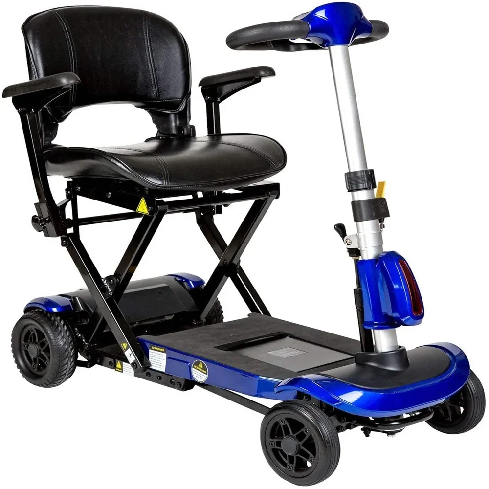 Drive Medical ZooMe Auto-Flex four-wheeled foldable mobility scooter, side view