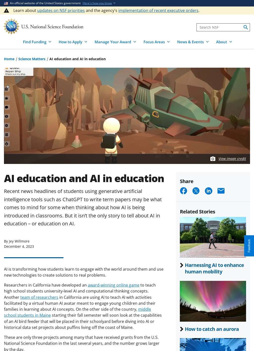 National Science Foundation - AI Education and AI in Education