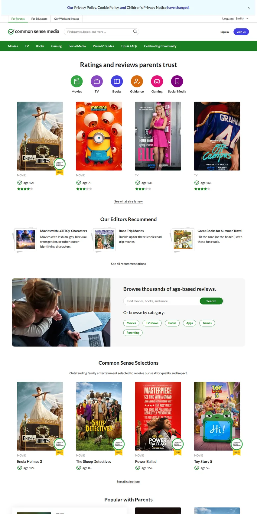 Common Sense Media (Age-Based Reviews and Ratings for Families)