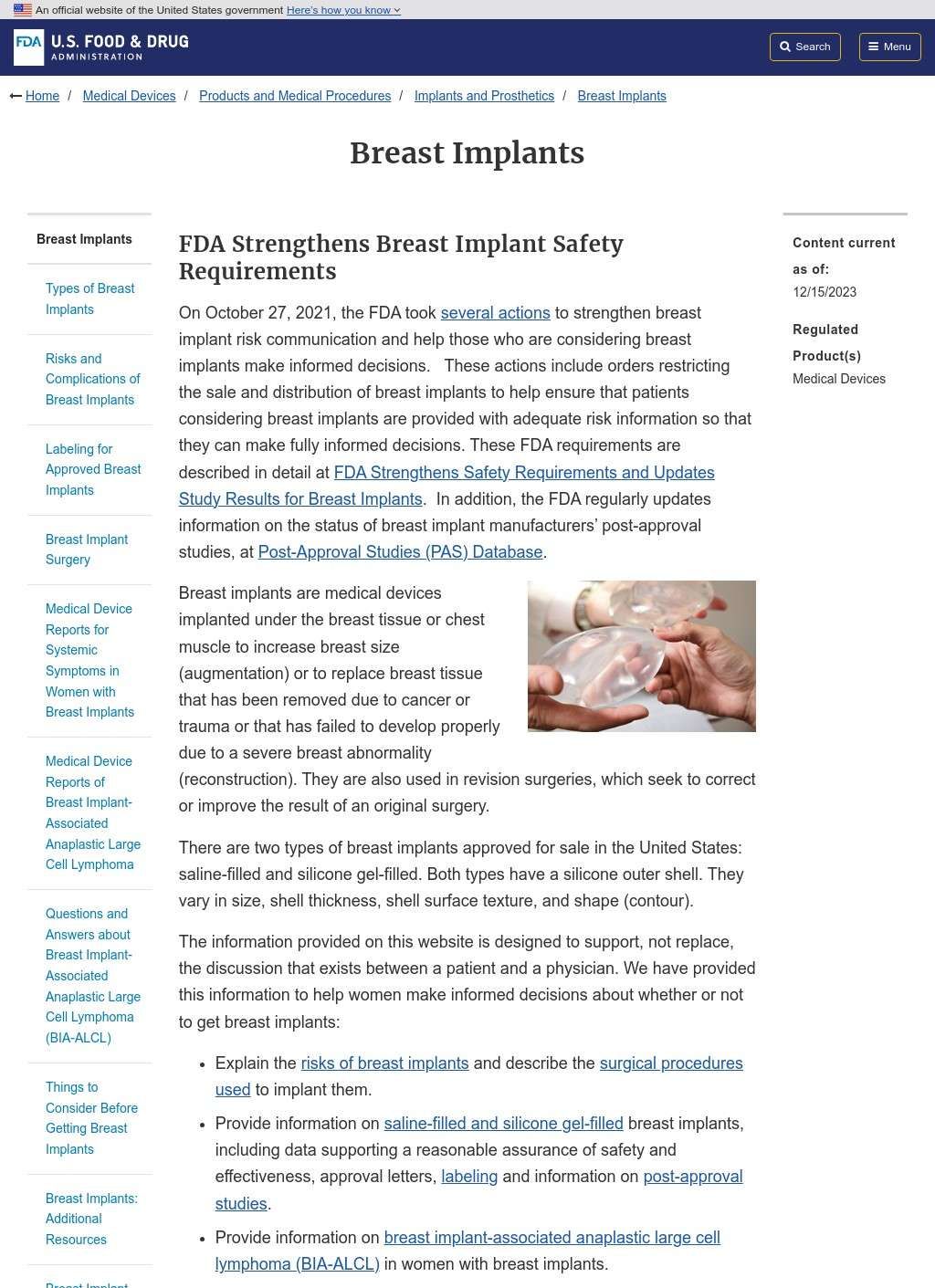 U.S. Food and Drug Administration - Breast Implants