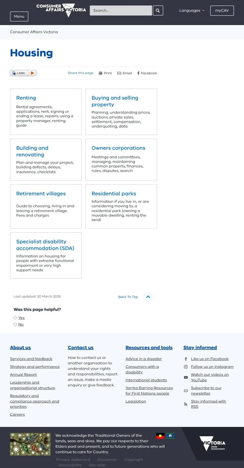 Consumer Affairs Victoria - Housing