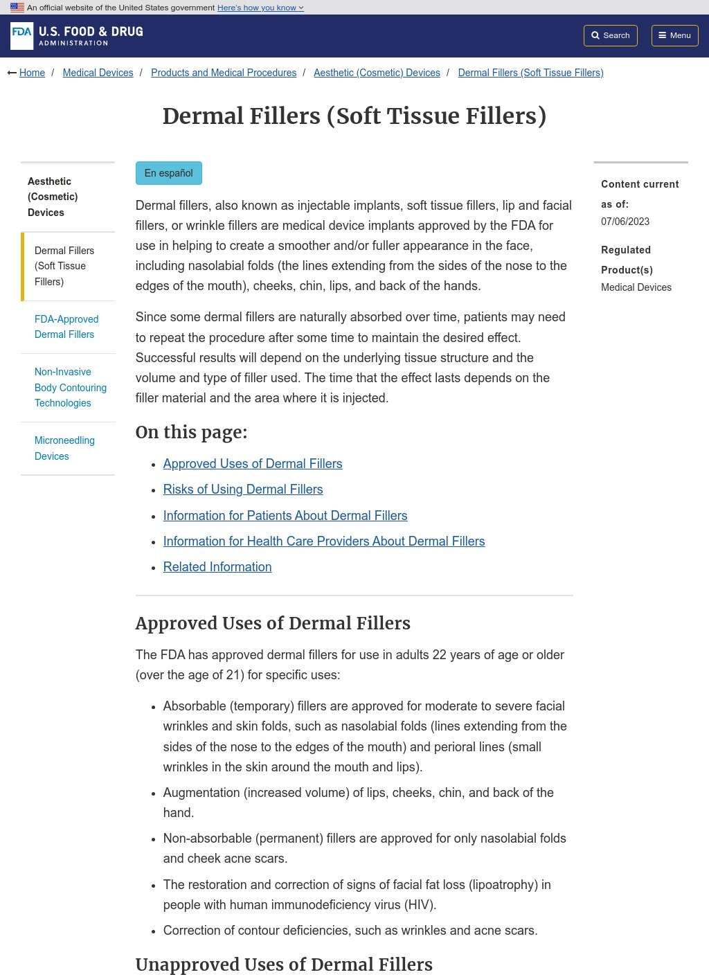 U.S. Food and Drug Administration: Fillers