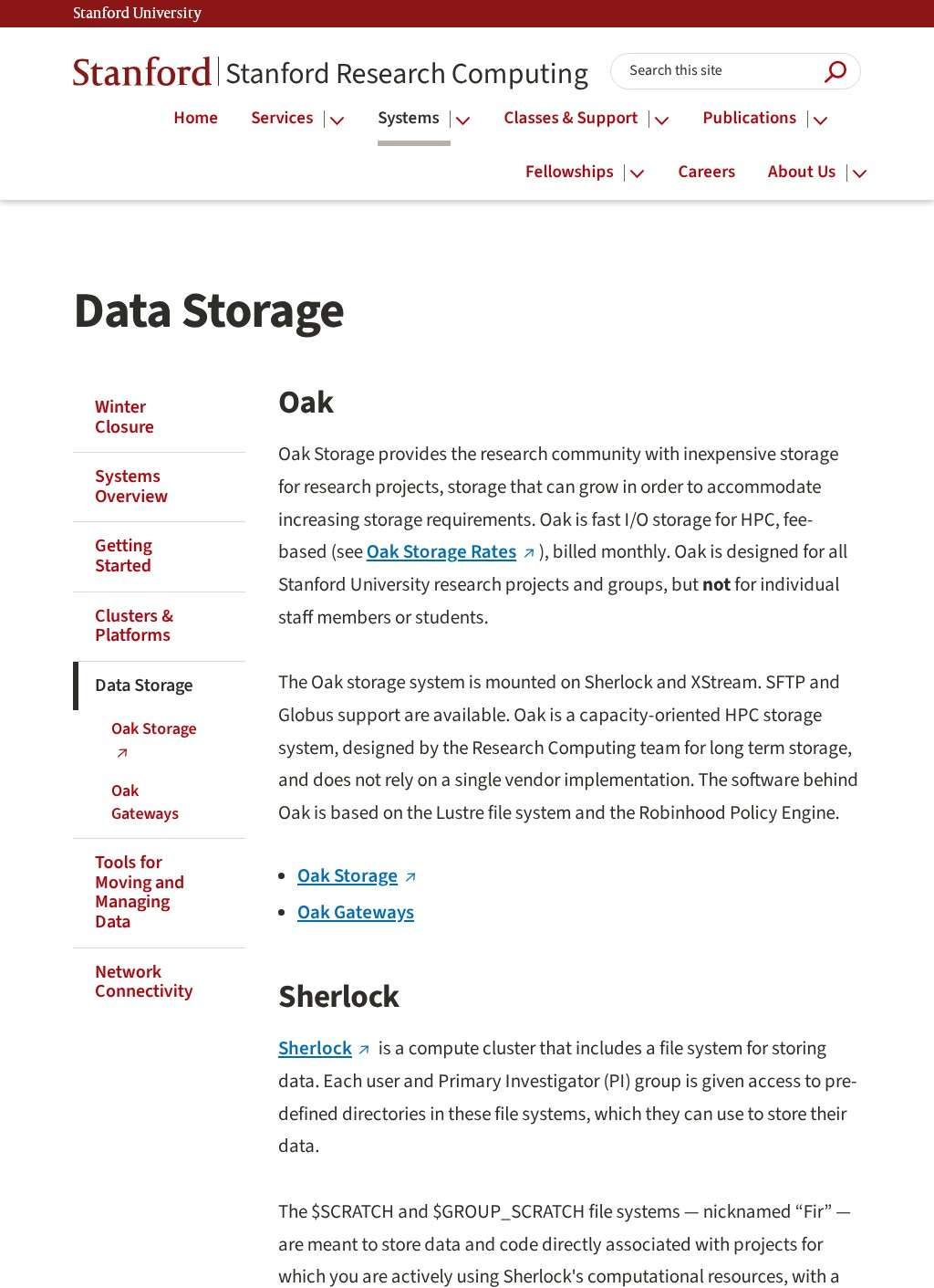 Stanford Research Computing Data Storage