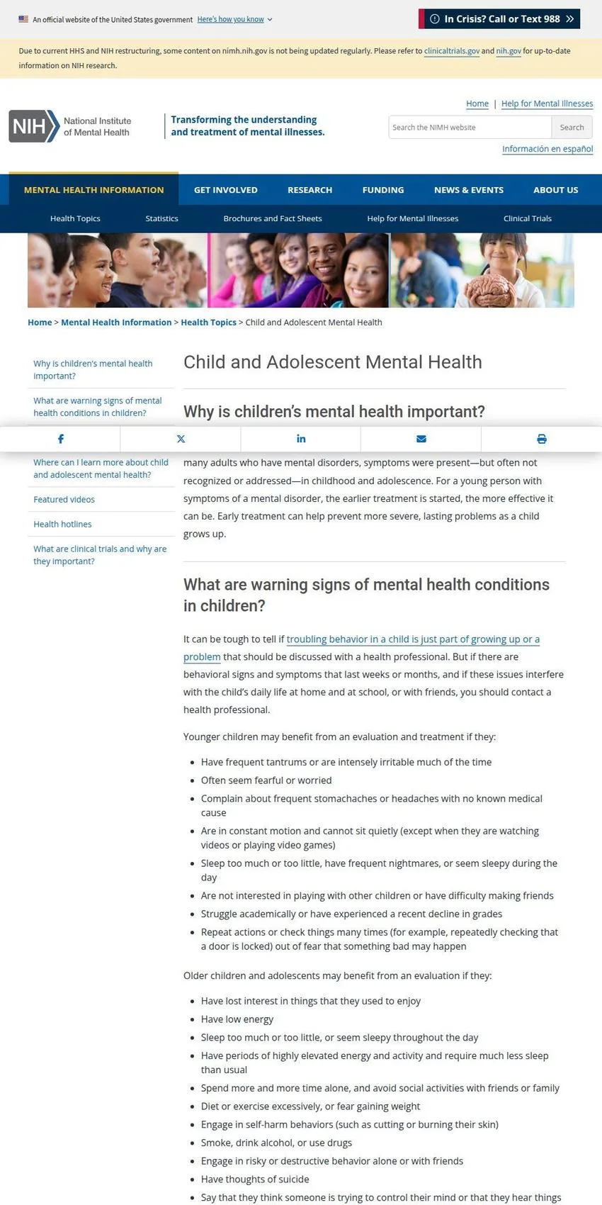 National Institute of Mental Health: Child and Adolescent Mental Health