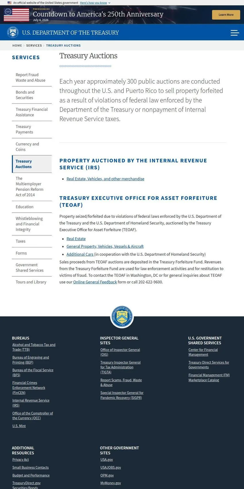 U.S. Treasury Auctions of Seized and Forfeited Property