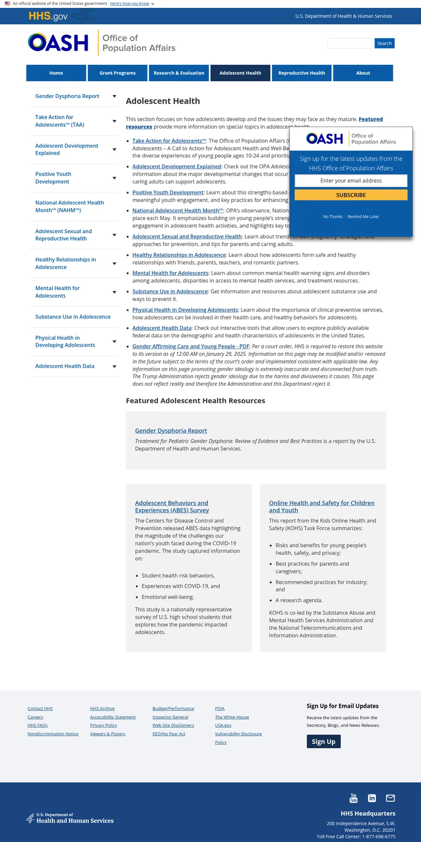 Office of Population Affairs: Adolescent Health