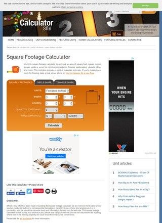 The Calculator Site: Square Footage Calculator