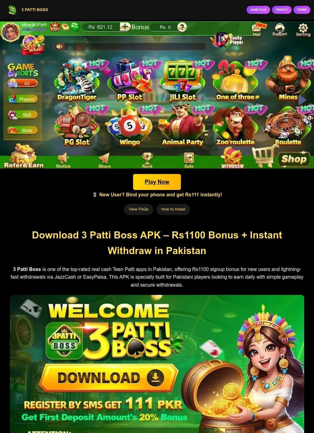 3 Patti Boss Pakistan – Earn Daily with Rs111 Bonus