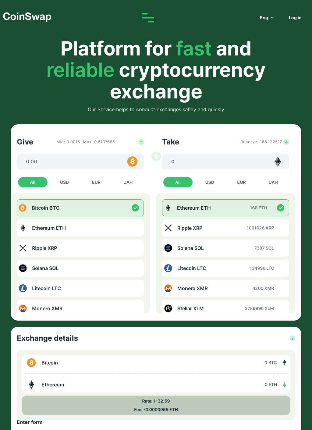 www.coinswap.es - Automatic exchange office that works 24/7