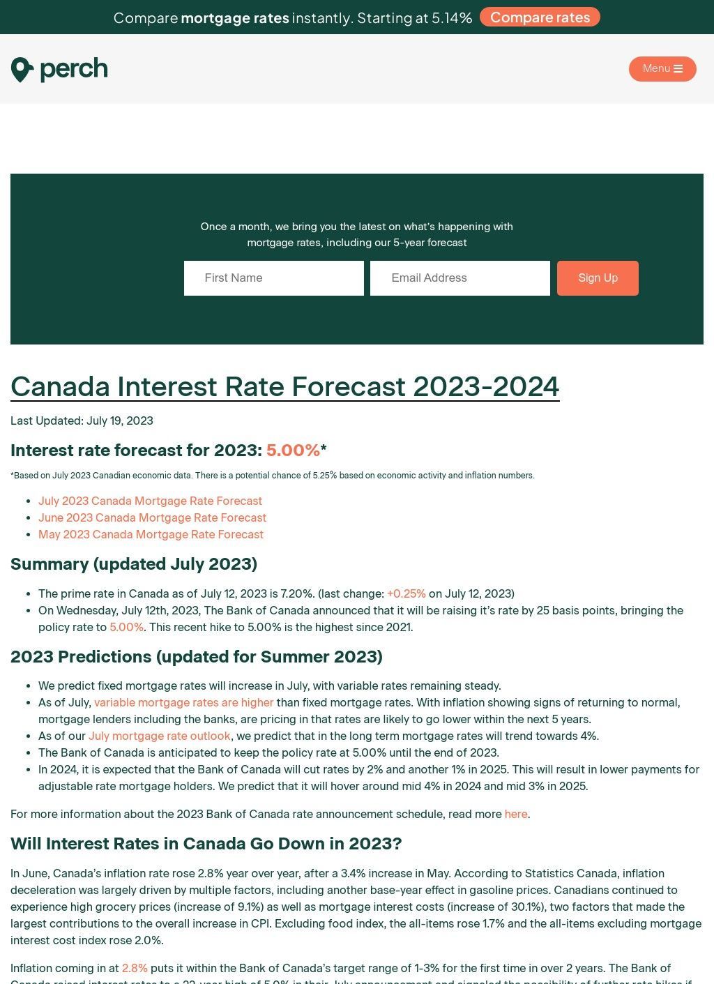 Canada Interest Rate Forecast 2023-2024​