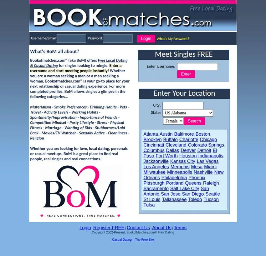 Bookofmatches Free Dating